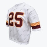 A white short-sleeve crewneck sweatshirt with a large maroon and gold number 25 on the front, featuring matching stripes on the sleeves.