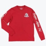A red long-sleeve t-shirt with the Kappa Alpha Psi crest on the left chest and Kappa Alpha Psi written in white script along the sleeves.