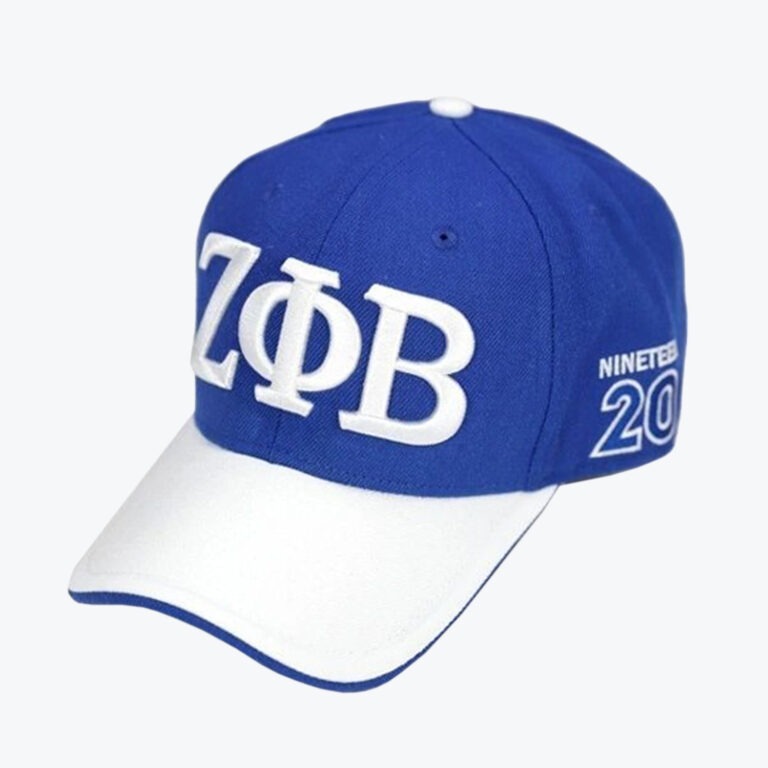 Royal blue baseball cap with white embroidered Greek letters ΖΦΒ on the front and NINETEEN 20 on the side.