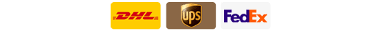Logos of DHL, UPS, and FedEx displayed side-by-side on a white background.